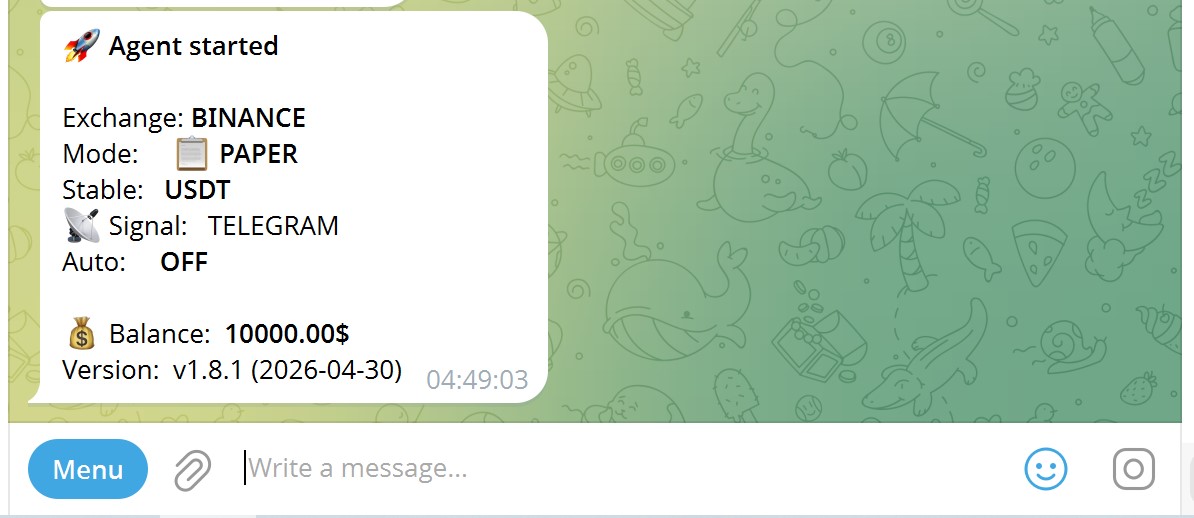 Telegram: Agent started status in Paper mode