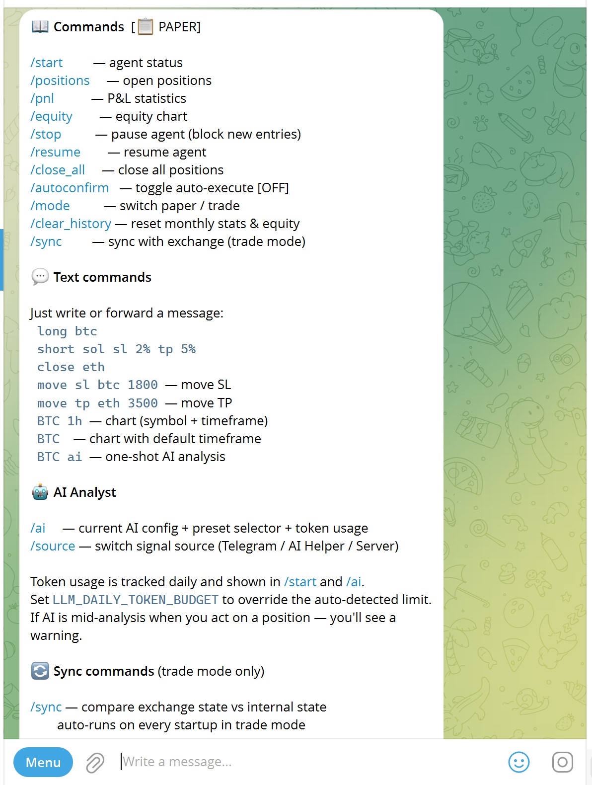 Telegram: /help command reference