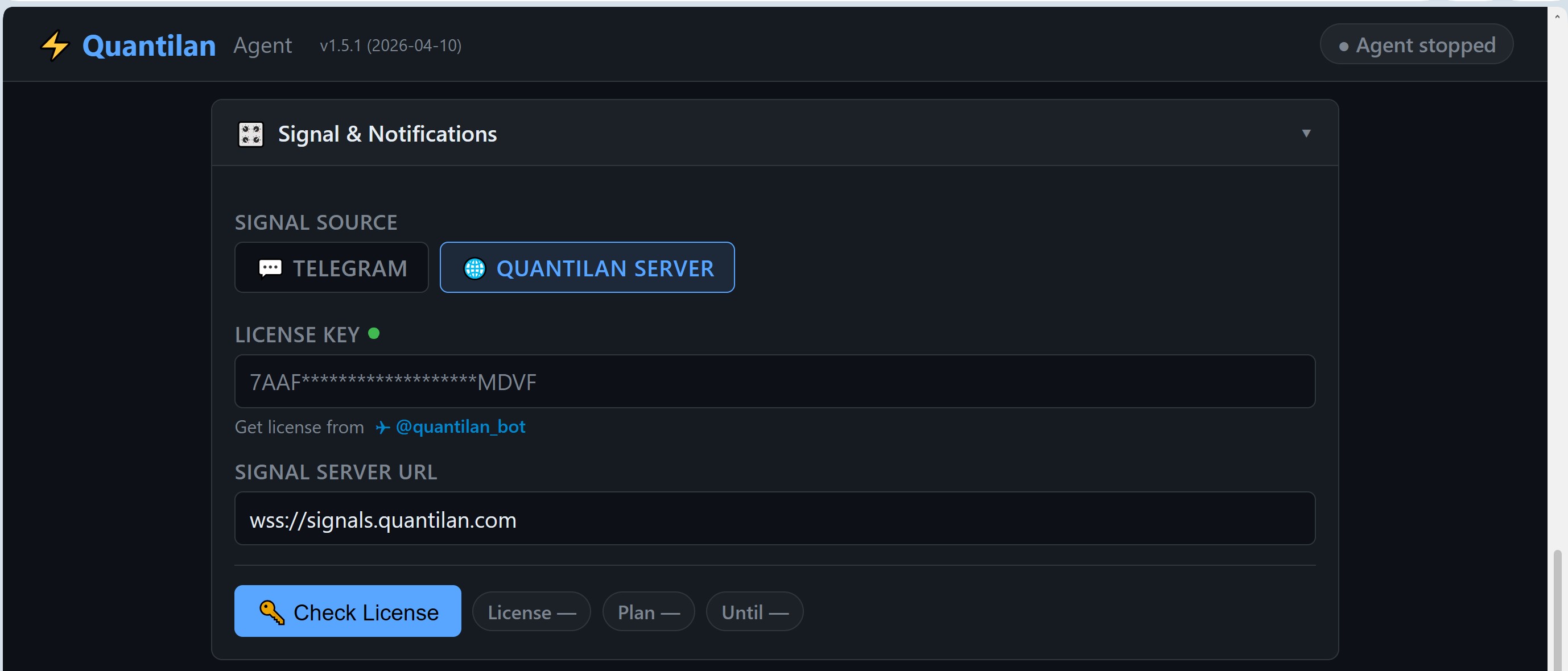 Signal source — Quantilan Server or Telegram