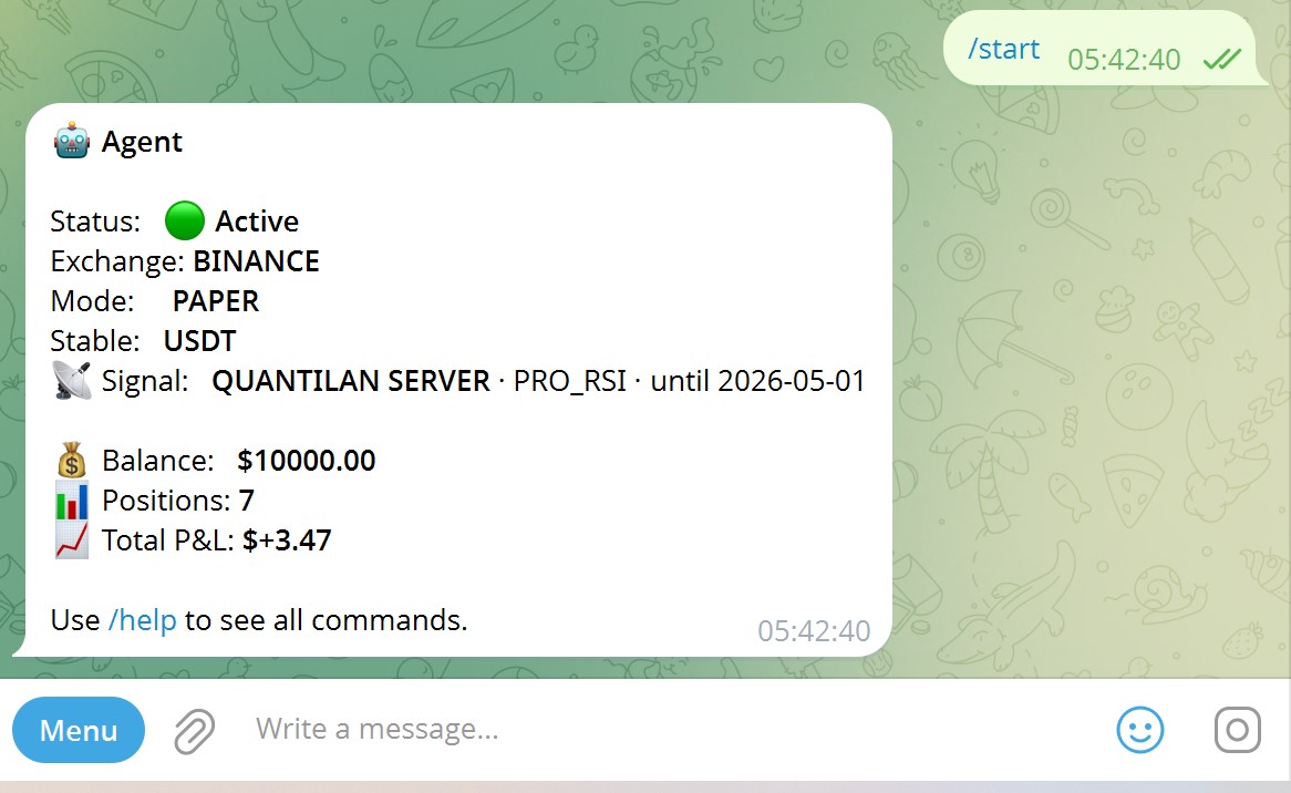 Agent status message in Telegram